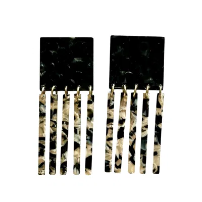 Closet Rehab Women's Neutrals / Black / Brown Square Fringe Earrings In Off The Grid