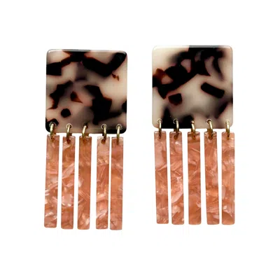 Closet Rehab Women's Neutrals / Black / Pink Square Fringe Earrings In Let's Behave