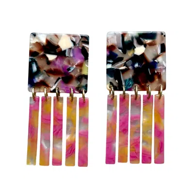 Closet Rehab Women's Pink / Purple Square Fringe Earrings In Super Charged