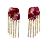 Closet Rehab Women's Pink / Red Shield Fringe Earrings In Charged Up Cherry In Multi