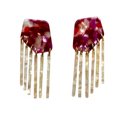 Closet Rehab Women's Pink / Red Shield Fringe Earrings In Charged Up Cherry In Multi