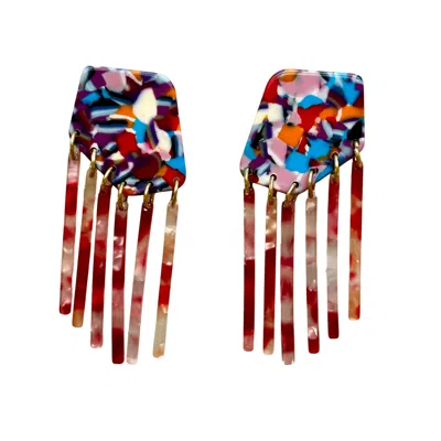Closet Rehab Women's Red Shield Fringe Earrings In Amuse Me