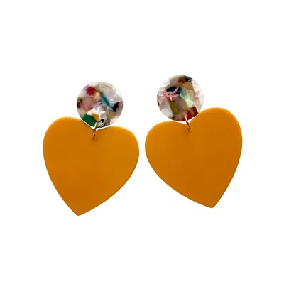 Closet Rehab Women's Yellow / Orange Xl Heart Earrings In Miss-behaving