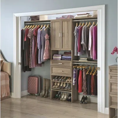 Closetmaid 84" W - 120" W Closet System With Doors, Drawers And Shoe Shelves In Gray