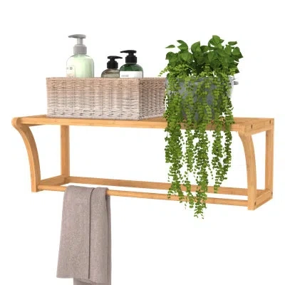 Closetmaid Bamboo Solid Wood Accent Shelf With Towel Bar In Brown
