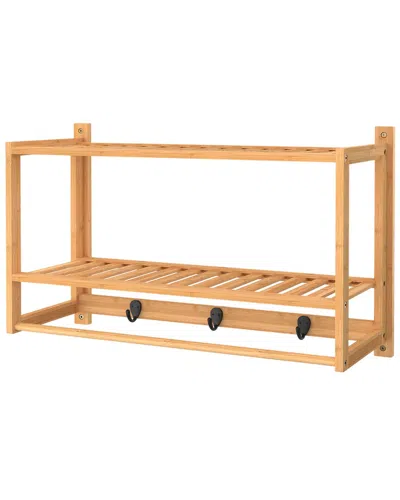 Closetmaid Bamboo Wall Shelf With Hooks In Brown