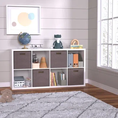 Closetmaid Decorative 8 Cube Bookcase With Premium Fabric Bins In White,brown