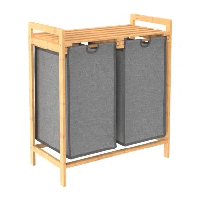 Closetmaid Fabric & Bamboo Sliding Laundry Basket Hamper In Grey