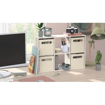 Closetmaid Mini 6-cube Desktop Or Wall Mount Organizer With 4 Collapsible Bins In Bleached Walnut