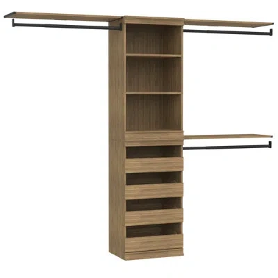 Closetmaid Modular Storage Closet System With Drawer Unit And Three Top Shelves In Brown