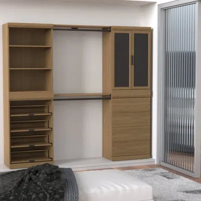 Closetmaid Mosaics Closet System With 12 Shelves, 4 Drawers And Double Hang Rods In Brown