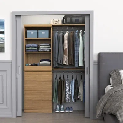 Closetmaid Mosaics Closet System With 5 Shelves, 4 Drawers And Double Hang Rods In Brown