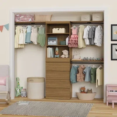 Closetmaid Mosaics Closet System With 6 Shelves, 4 Drawers And 3 Hang Rods In Brown
