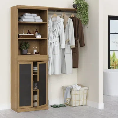 Closetmaid Mosaics Closet System With 7 Shelves, 2-door Cabinet And Hang Rod In Brown