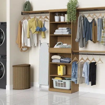 Closetmaid Mosaics Closet System With 9 Shelves And 3 Hang Rods In Brown