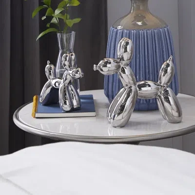 Closetmaid Porcelain Ceramic Balloon Dog Decorative Sculpture Set In Silver