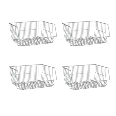 Closetmaid White Steel Stack Or Mount Wire Storage Basket, Set Of 4 In Silver