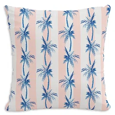 Cloth & Company The Cabana Stripe Palms Outdoor Pillow In Blue, 18 X 18 In Coral