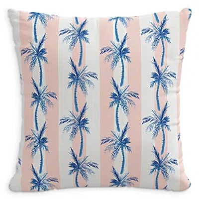 Cloth & Company The Cabana Stripe Palms Outdoor Pillow In Blue, 20 X 20 In Coral