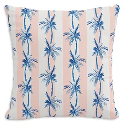 Cloth & Company The Cabana Stripe Palms Outdoor Pillow In Blue, 22 X 22 In Coral