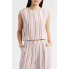 Cloth & Stone Boxy Back Button Linen Blend Top In Multi