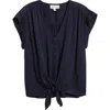 Cloth & Stone Cap Sleeve Tie Hem Button-up Top In Black