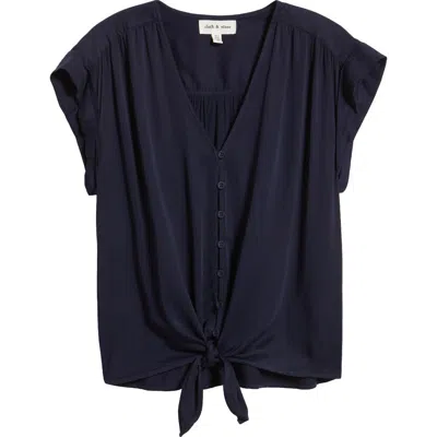 Cloth & Stone Cap Sleeve Tie Hem Button-up Top