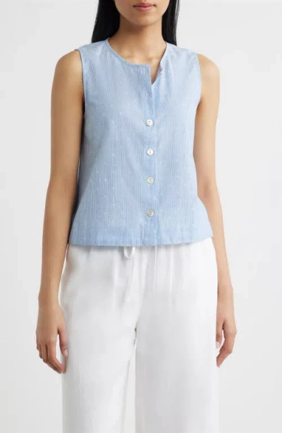 Cloth & Stone Clip Dot Button Front Top In Blue