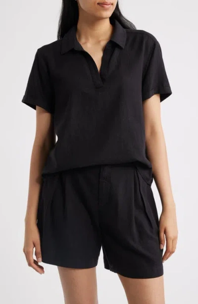 Cloth & Stone Collared Short Sleeve Shirt In Black