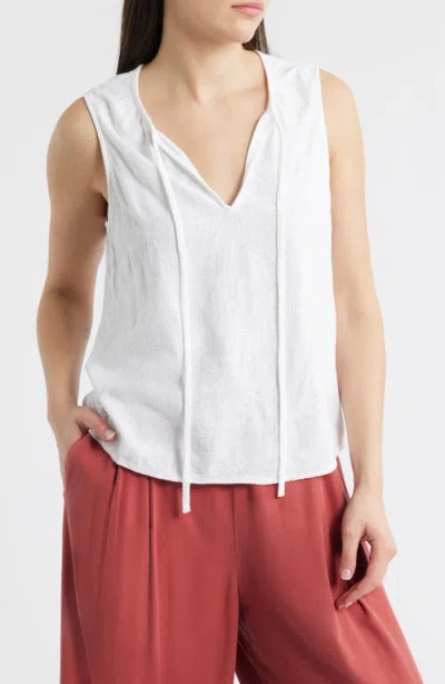 Cloth & Stone Floral Embroidered Split Neck Tank In White