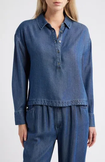 Cloth & Stone Half Placket Denim Popover Top In Blue
