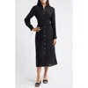 Cloth & Stone Ladder Stitch Long Sleeve Midi Shirtdress In Black