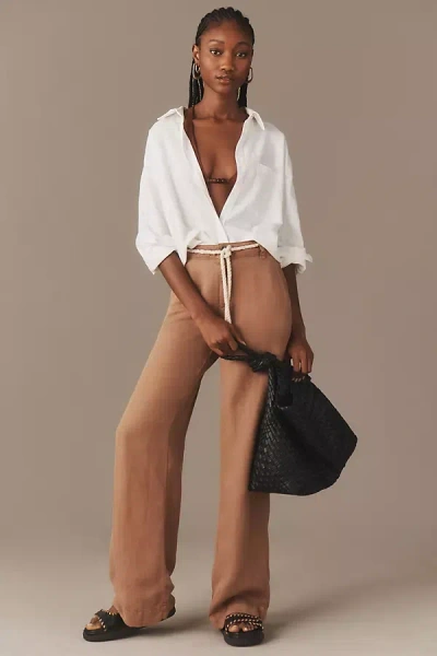Cloth & Stone Linen Clean-hem High-waist Wide-leg Pants In Brown