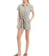 Cloth & Stone Linen Tie Waist Rolled Hem Romper In Olive Green/khaki In Multi