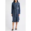 Cloth & Stone Long Sleeve Denim Belted Midi Shirtdress In Blue