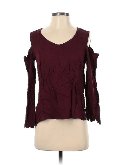 Pre-owned Cloth & Stone Long Sleeve Top Burgundy Cold Shoulder Neckline Tops