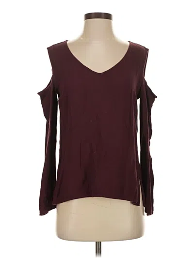 Pre-owned Cloth & Stone Long Sleeve Top Burgundy Cold Shoulder Neckline Tops