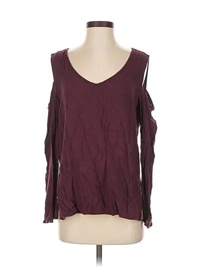 Pre-owned Cloth & Stone Long Sleeve Top Burgundy Cold Shoulder Neckline Tops