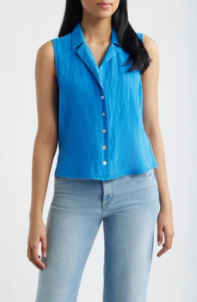 Cloth & Stone Notch Collar Sleeveless Button-up Shirt In Blue