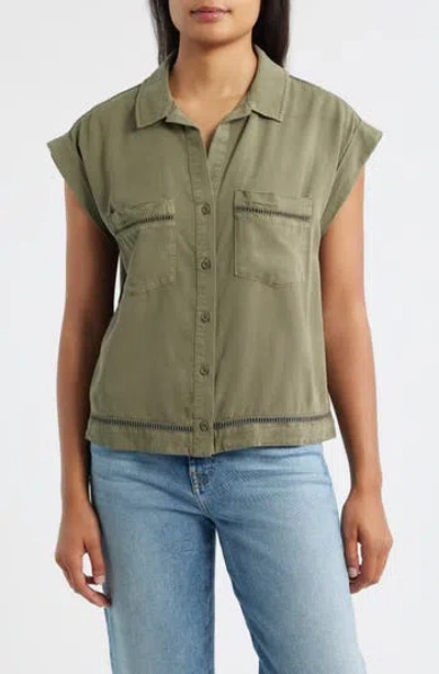 Cloth & Stone Openwork Detail Short Sleeve Button-up Shirt