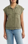 Cloth & Stone Openwork Detail Short Sleeve Button-up Shirt In Multi