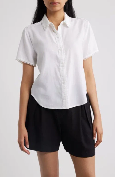 Cloth & Stone Picot Trim Short Sleeve Button-up Shirt In White