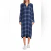 Cloth & Stone Plaid Button Up Midi Dress In Rich Navy Plaid In Blue