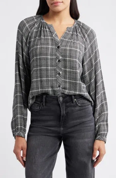 Cloth & Stone Plaid Raglan Sleeve Button-up Shirt In Gray
