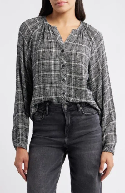 Cloth & Stone Plaid Raglan Sleeve Button-up Shirt In Gray