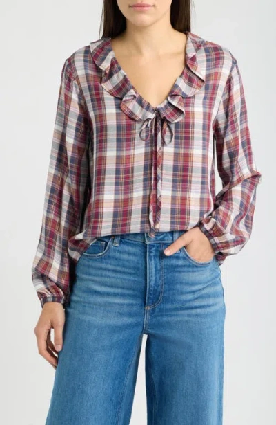 Cloth & Stone Plaid Ruffle Top In Multi