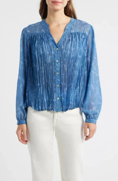 Cloth & Stone Pleated Denim Shirt In Blue
