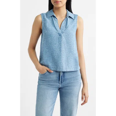 Cloth & Stone Print Johnny Collar Top In Blue