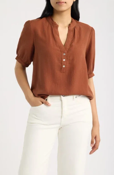 Cloth & Stone Puff Sleeve Half Placket Top In Cinnamon Dust