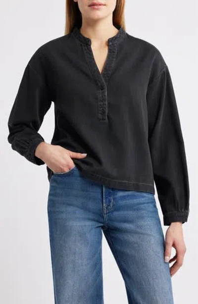 Cloth & Stone Shirred Cotton-blend Denim Top In Black